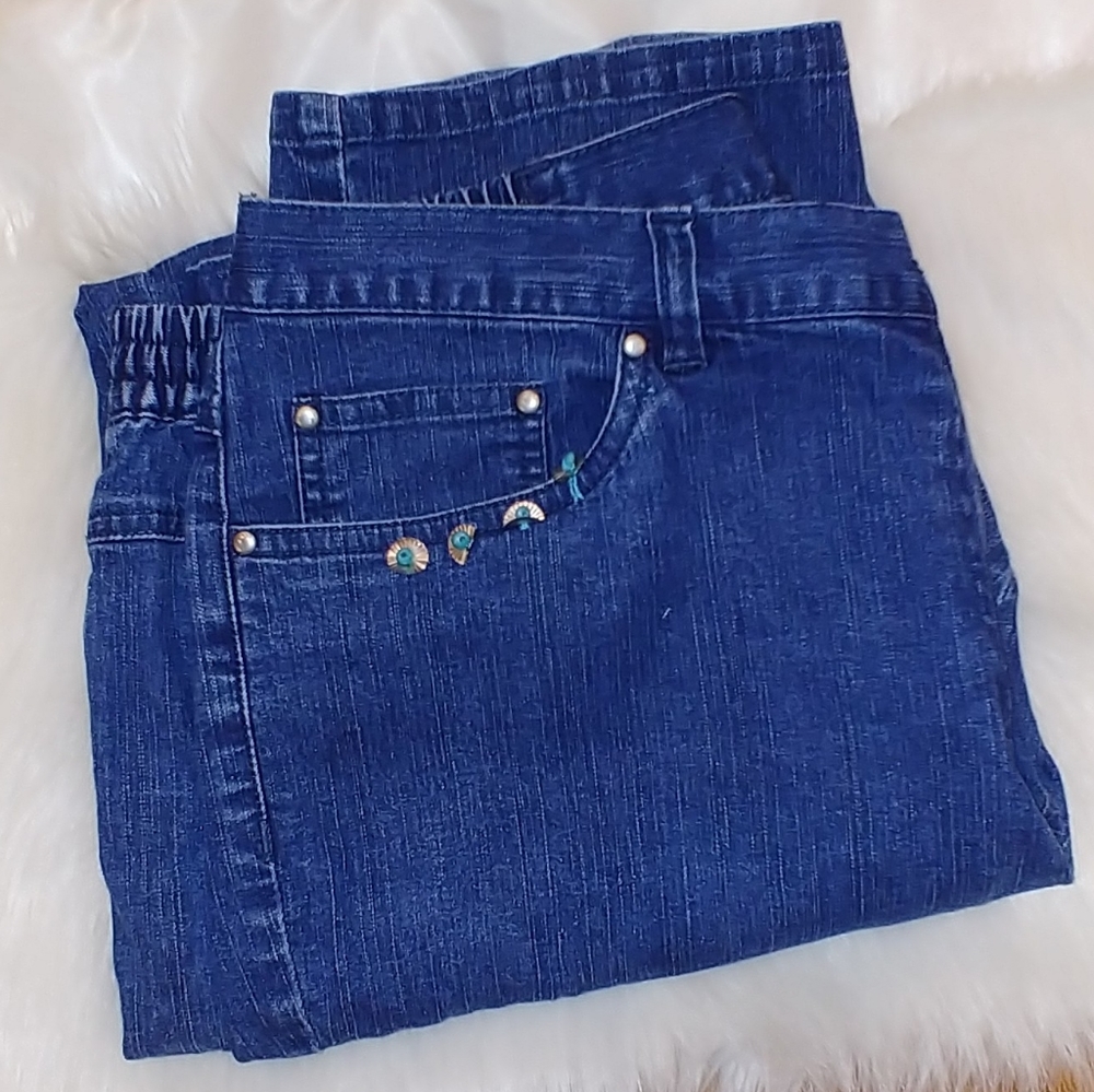 RUBY RD. BLUE ELASTIC SIDE RAMIE BLEND JEAN 12